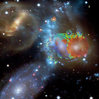 © NASA, ESA, CSA, STScI (image de fond) ; Aladin (superposition avec les fibres)